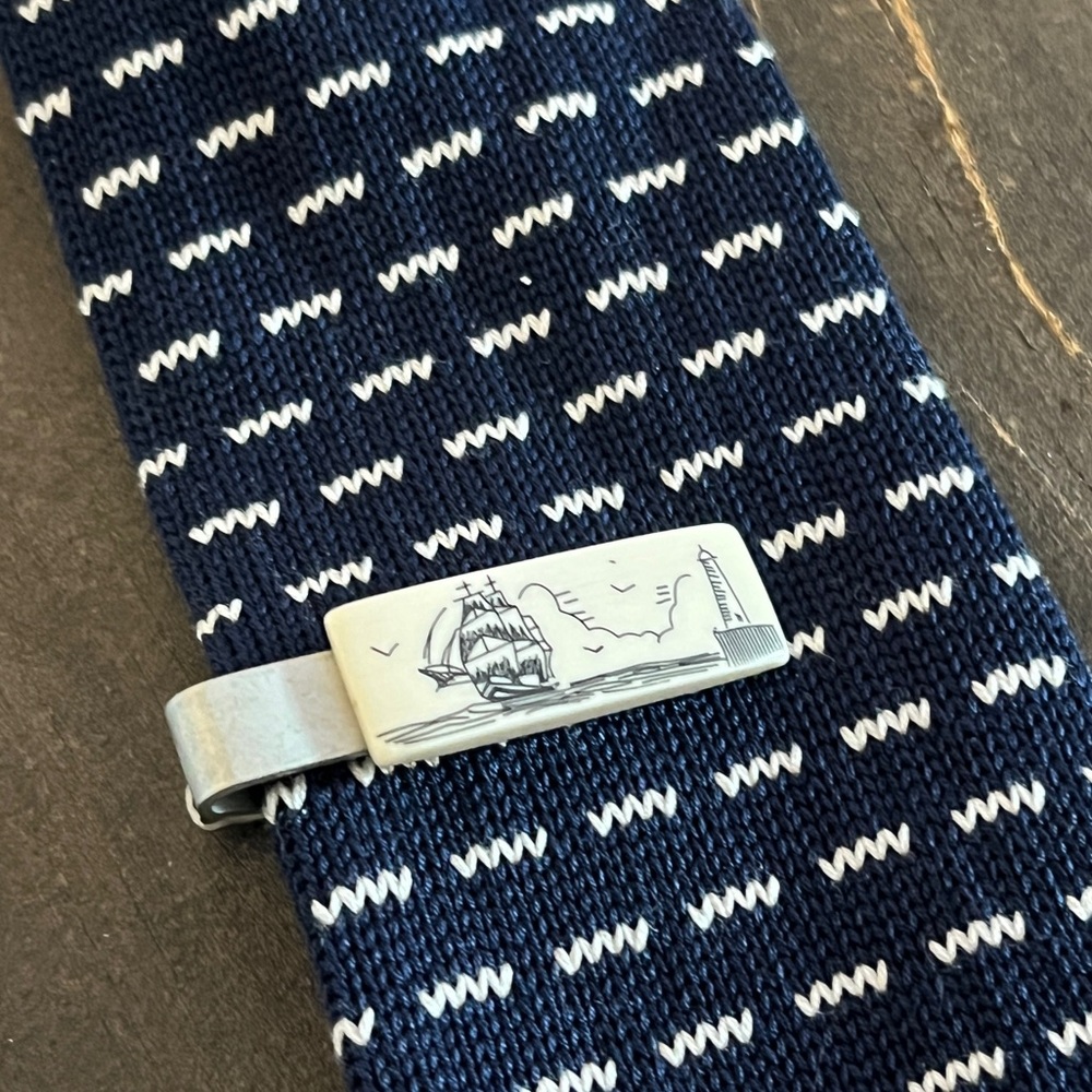 Ship & Lighthouse Scrimshaw Tie Bar or Clip